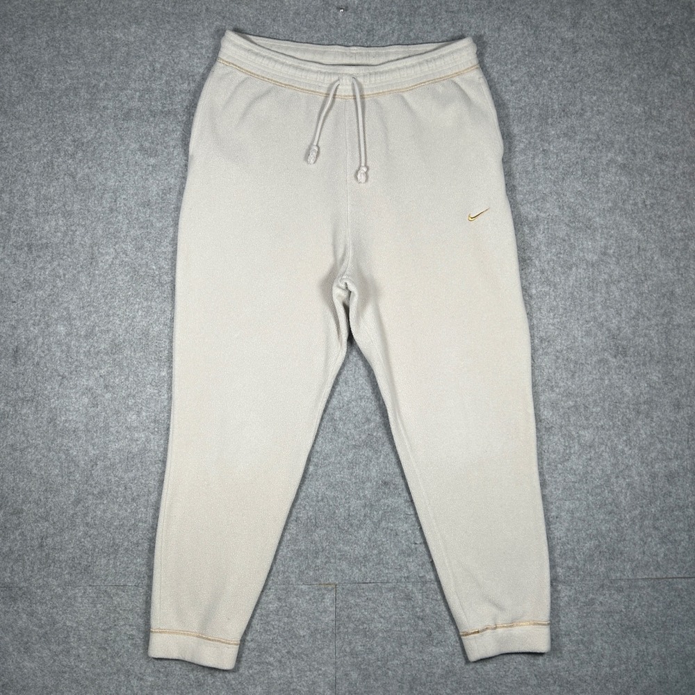 Nike dri fit Sweatpants Mens Large Beige cream Sherpa Fleece Joggers loungewear